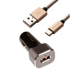 Автомобильное зарядное устройство Grand-X QC Black (CH-27TC) + кабель USB Type C