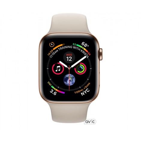 Apple Watch Series 4 (GPS + Cellular) 44mm Gold Stainless Steel Case with Stone Sport Band (MTV72)