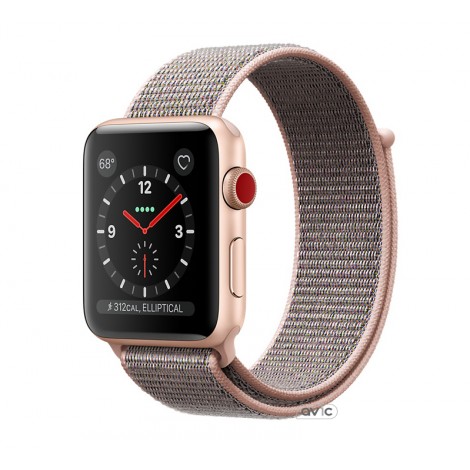 Apple Watch Series 3 38mm GPS + Cellular Gold Aluminum Case with Pink Sand Sport Loop (MQJU2)