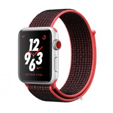 Apple Watch Nike+ Series 3 (GPS + Cellular) 38mm Silver Aluminum w. Bright Crimson/BlackSport L. (MQL72)