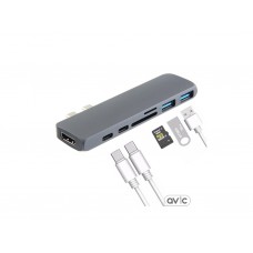 Адаптер USB Type-C 2 ports 7 в 1 (HDMI 4K, USB 3.0, USB-C, SD, MicroSD)