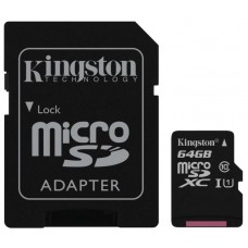 Карта памяти Kingston 64 GB microSDXC Class 10 UHS-I + SD Adapter SDC10G2/64GB