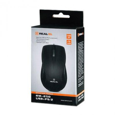 Мышь REAL-EL RM-250 USB+PS/2, black