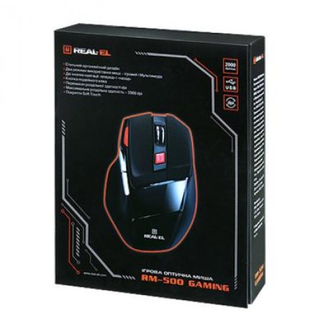 Мышь REAL-EL RM-500 Gaming, USB, black