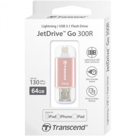 Флешка Transcend 64GB JetDrive Go 300 Rose Gold USB 3.1/Lightning (TS64GJDG300R)