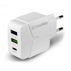 Сетевое зарядное устройство ColorWay (2USB, 1USB Type-C, 3.4A) White (CW-CHS005-WT)