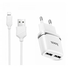 Сетевое зарядное устройство Hoco C12 Smart dual USB charger set with Lightning cable(EU) 2USB 2.4A White