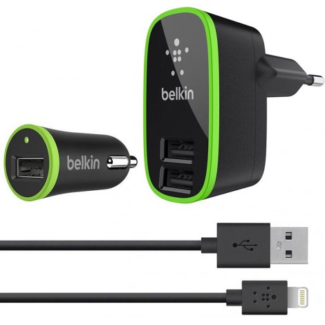 Зарядное устройство Belkin Travel charger 2USB 2.1A + Car charger 1USB 2.1A + Lightning cable Black
