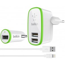 Зарядное устройство Belkin Travel charger 2USB 2.1A + Car charger 1USB 2.1A + Lightning cable White
