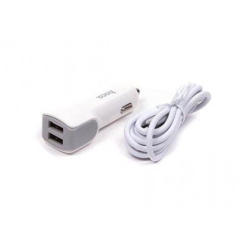 Автомобильное зарядное устройство Hoco Z23 Grand Style+Cable (Lightning) 2.4A 2USB White