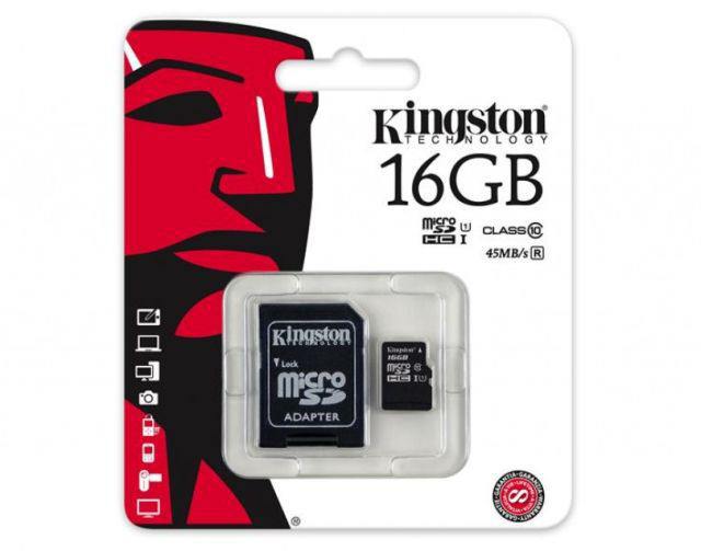 Kingston 16 GB microSDHC Class 10 UHS-I + SD Adapter (SDC10G2/16GB)
