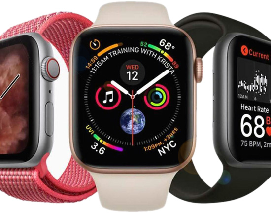 Apple Watch Series 4 (GPS + Cellular) 44mm Stainless Steel Case with White Sport Band (MTV22)