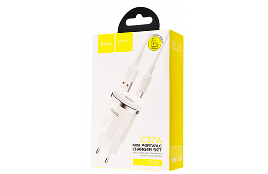 Hoco C37A Charger + Cable (Type-C) 2.4A 1USB White