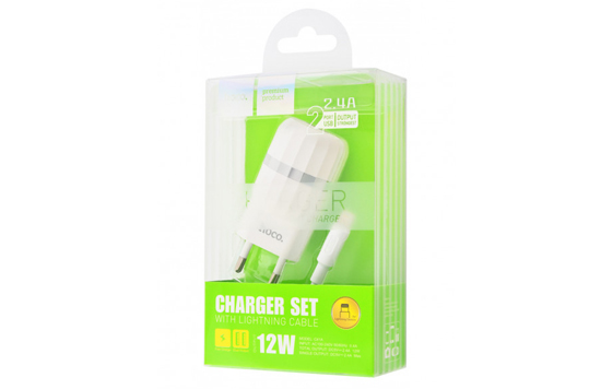 Hoco C41A Charger + Cable (Lightning) 2.4A 2USB Whitebr /
