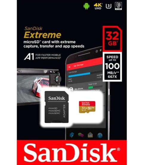 SanDisk 32 GB microSDHC UHS-I U3 Extreme Action A1+SD Adapter SDSQXAF-032G-GN6AA
